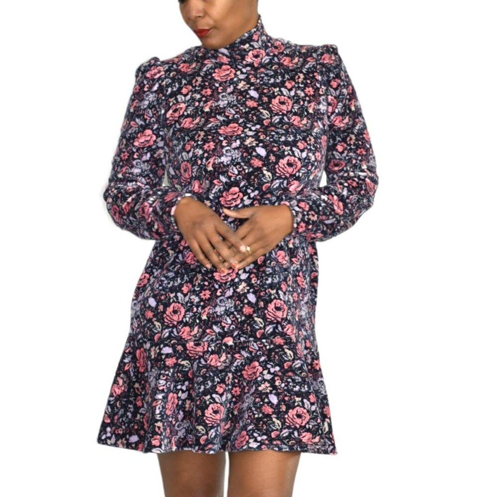 Rebecca Taylor La Vie Dress Purple Floral Puff Sleeve Drop Waist Mini Size XS - Picture 14 of 16